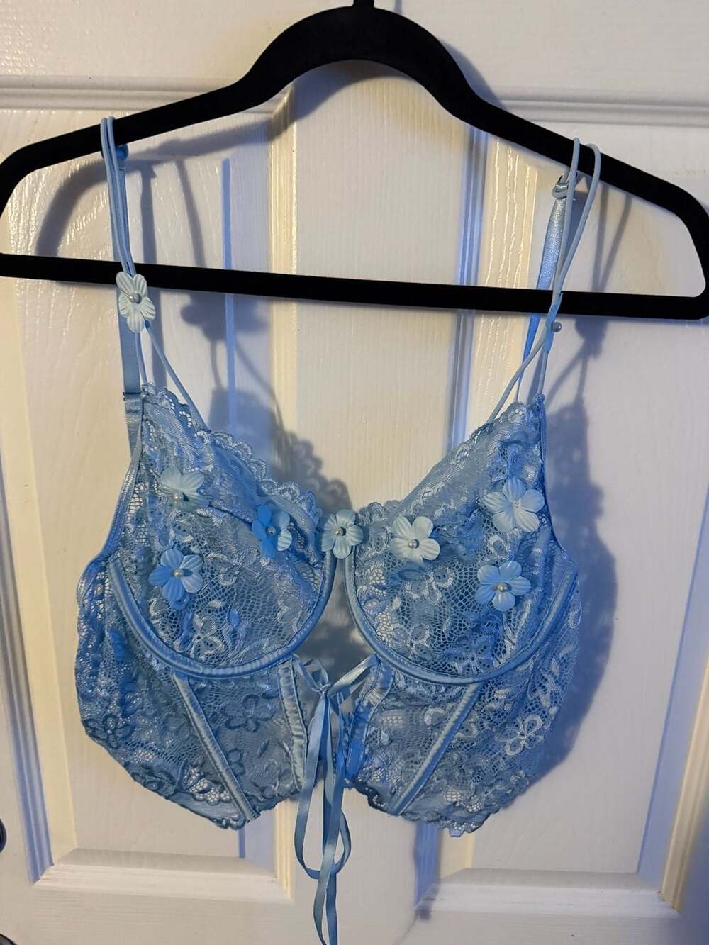 For Love & Lemons Blue Bell Bustier Bra with Floral Appliqué